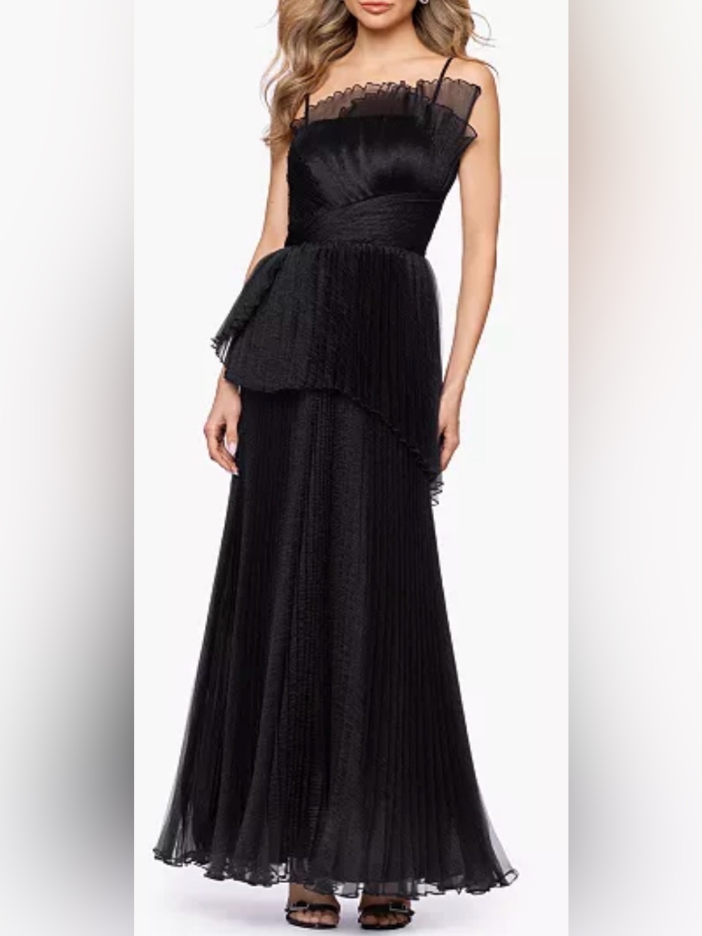 New Betsy & Adam Pleated Square Neck Black Ball Gown Sz 4